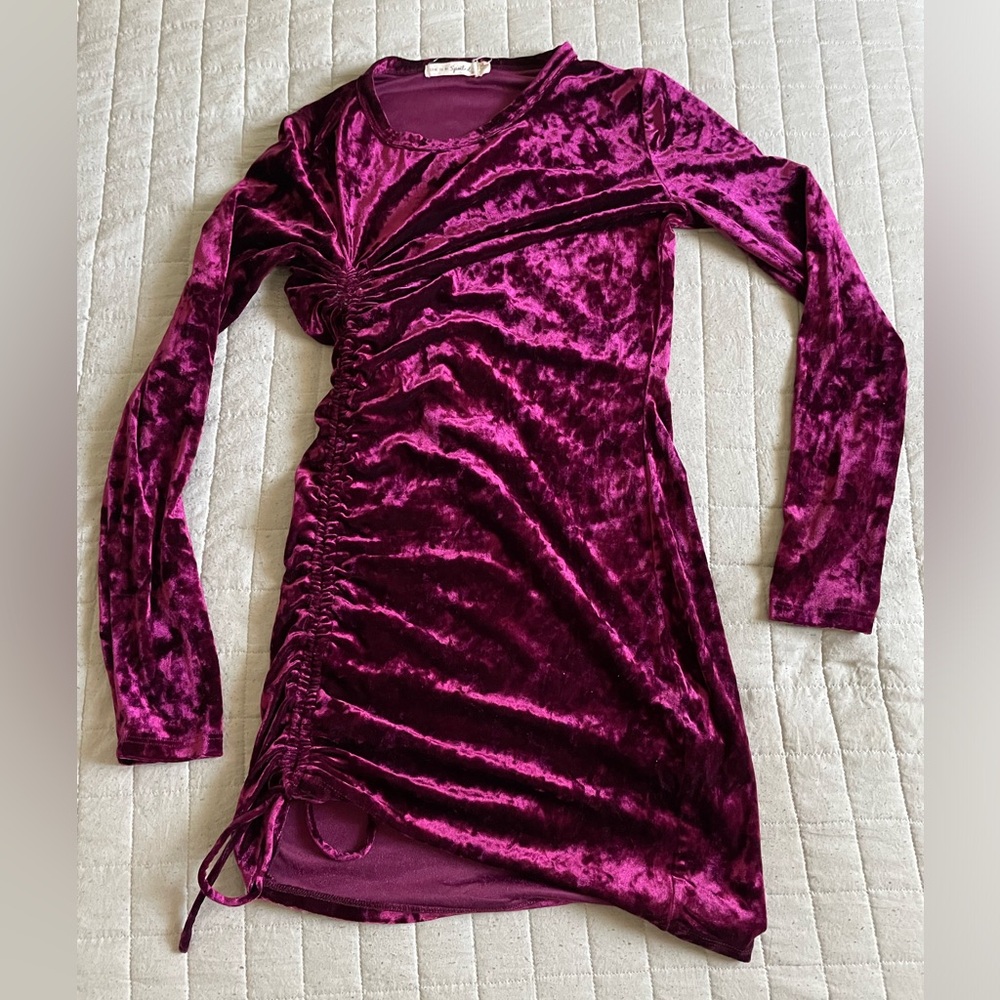 Live to Be Spoiled brand - Purple Velvet Ruched Mini Dress, Size Medium